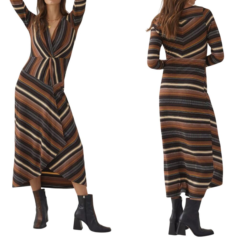 Anthropologie Maeve Striped Wrap Midi Dress Size XS